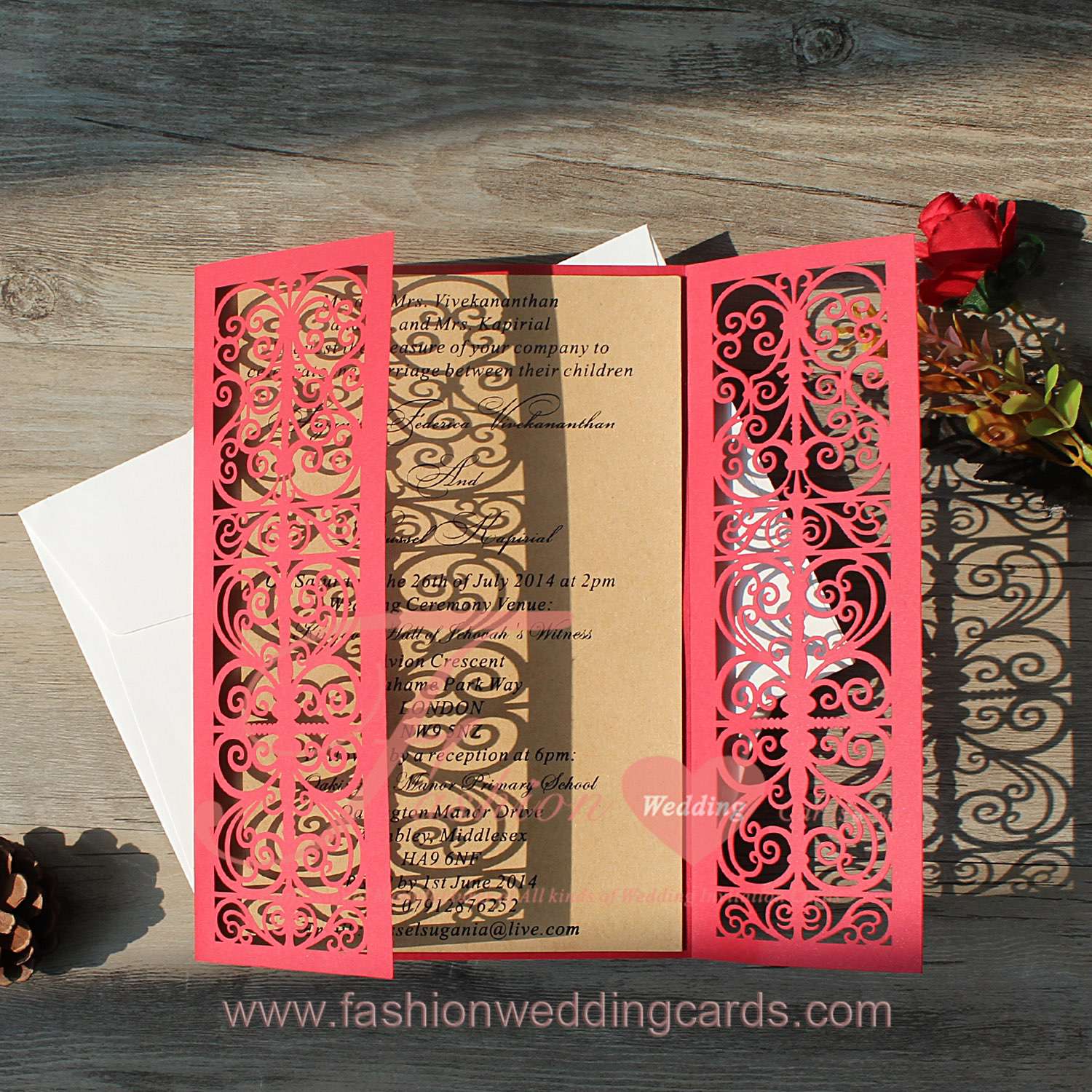 Elegant Red Laser Cut Out Wedding Invitations Design